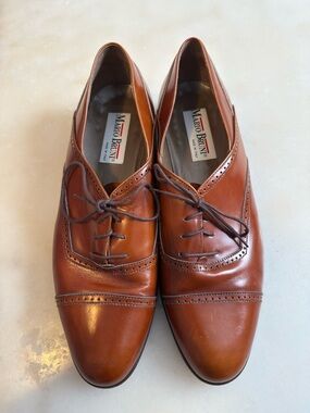 Mario Bruni Handmade Italy Leather Cap Toe Oxfords Cognac Brown Size 11 M Vtg
